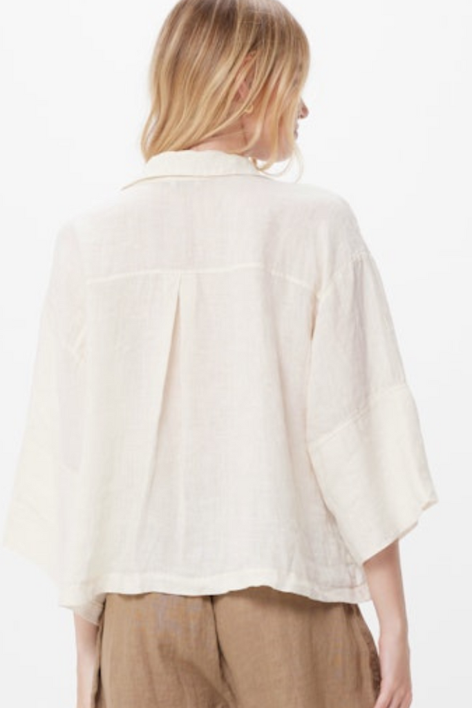 Selina Short Linen Shirt With Turn Up Sleeves