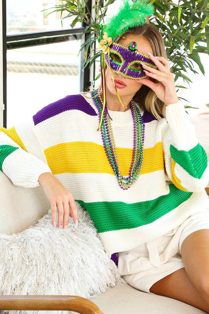 Color Block Striped Mardi Gras Sweater