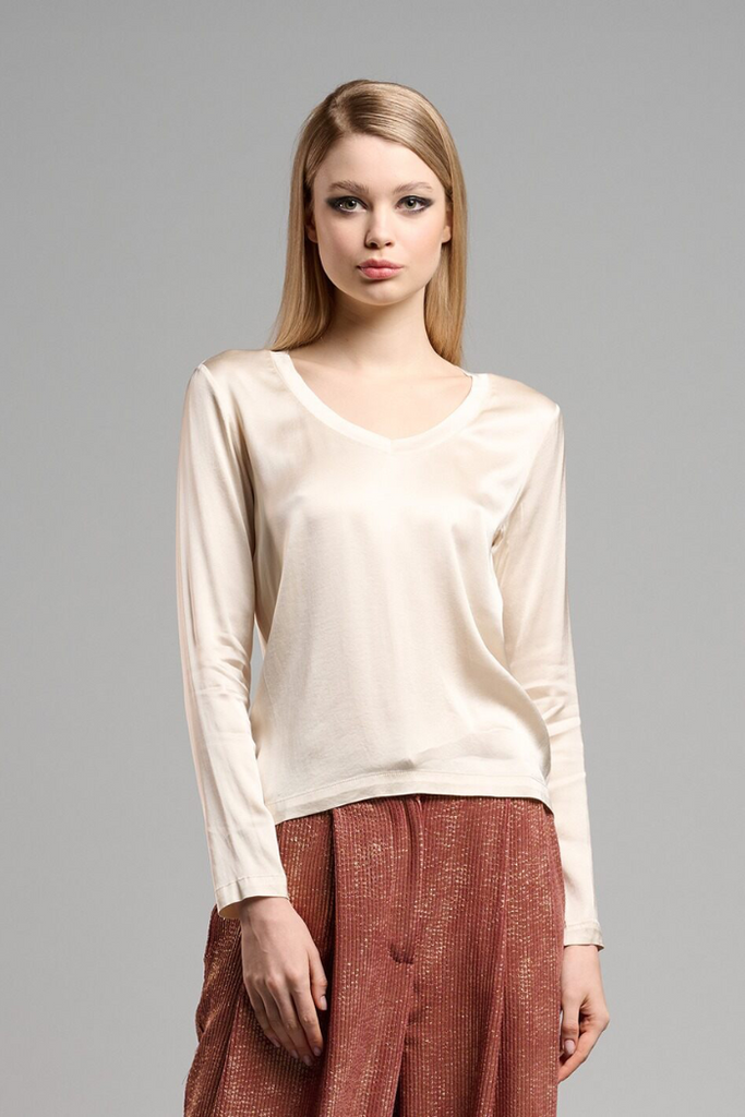 Stretch Satin V-Neck