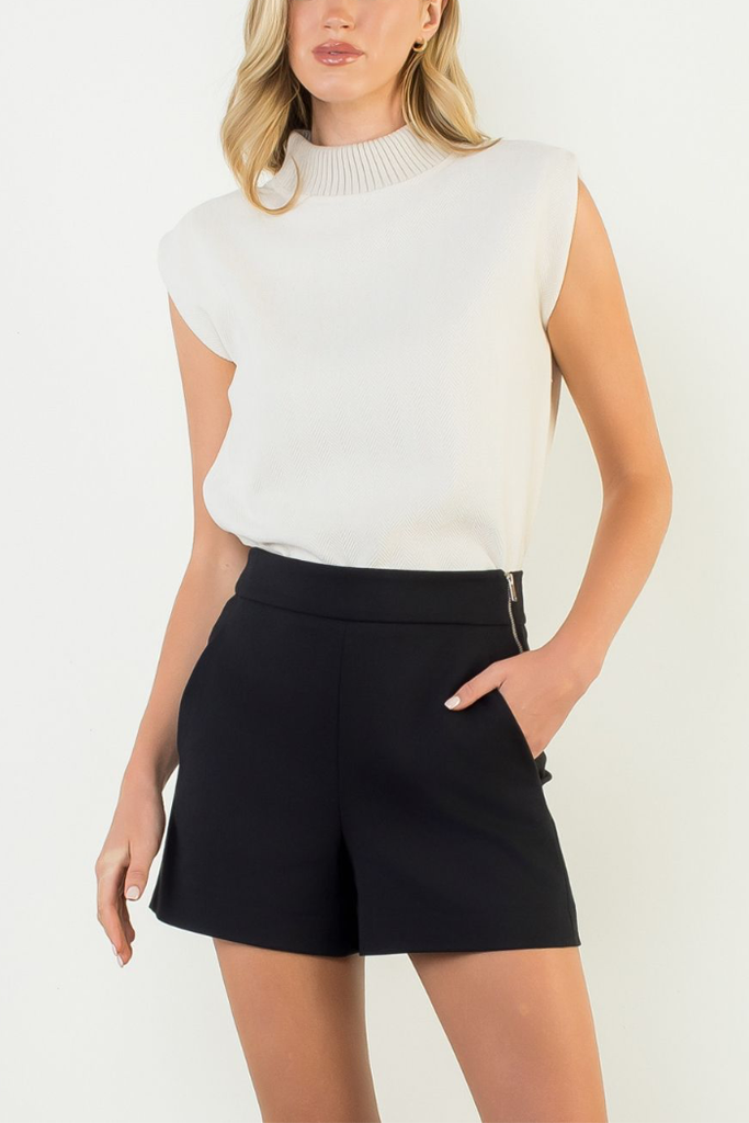 Sleeveless Mock Neck Suede Top