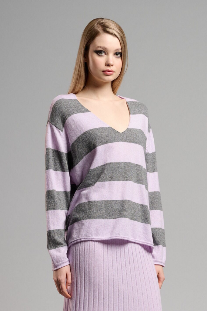 Boxy Striped V-Neck Sweater