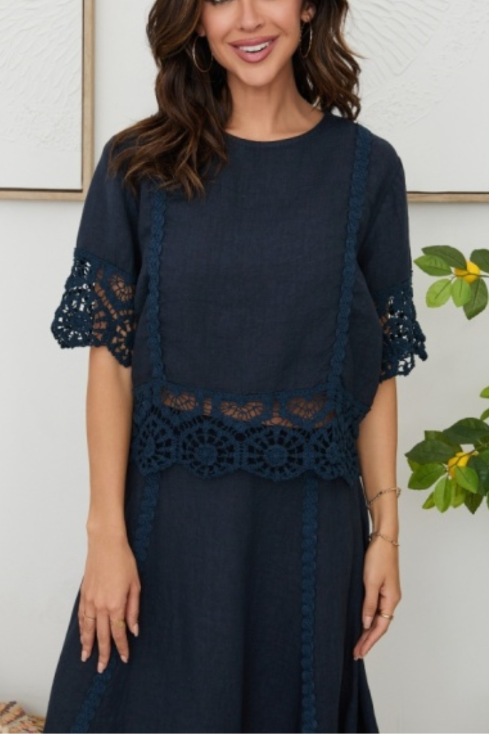 Crochet Lace Hem Linen Top | Love, JUDE Clothing