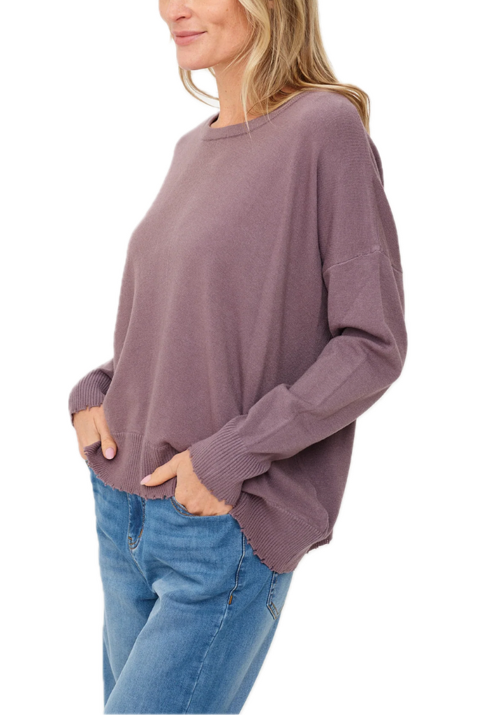 Angii Frayed Crew Neck Sweater