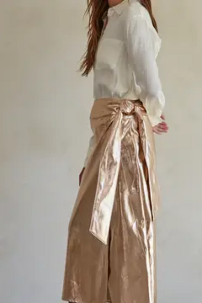 Rose Gold Faux Leather Wrap Skirt