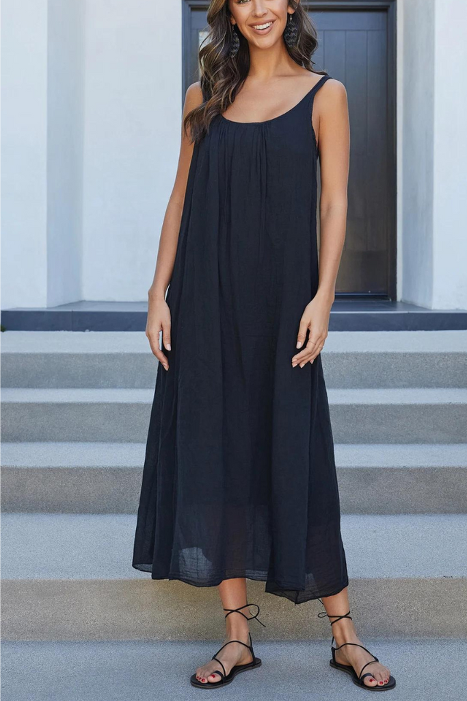 crinkle gauze midi dress Gauze Midi Dress Boho Crinkle Cotton Summer Dress With Pockets