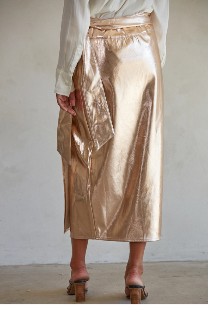 Rose Gold Faux Leather Wrap Skirt