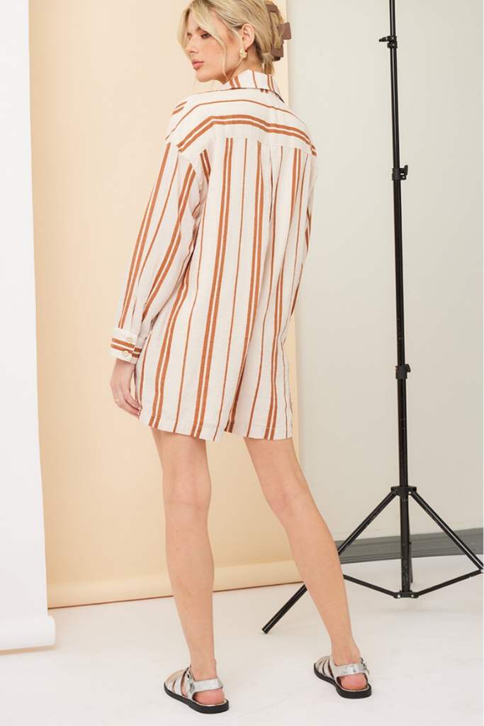 Rust Striped Button Down Romper