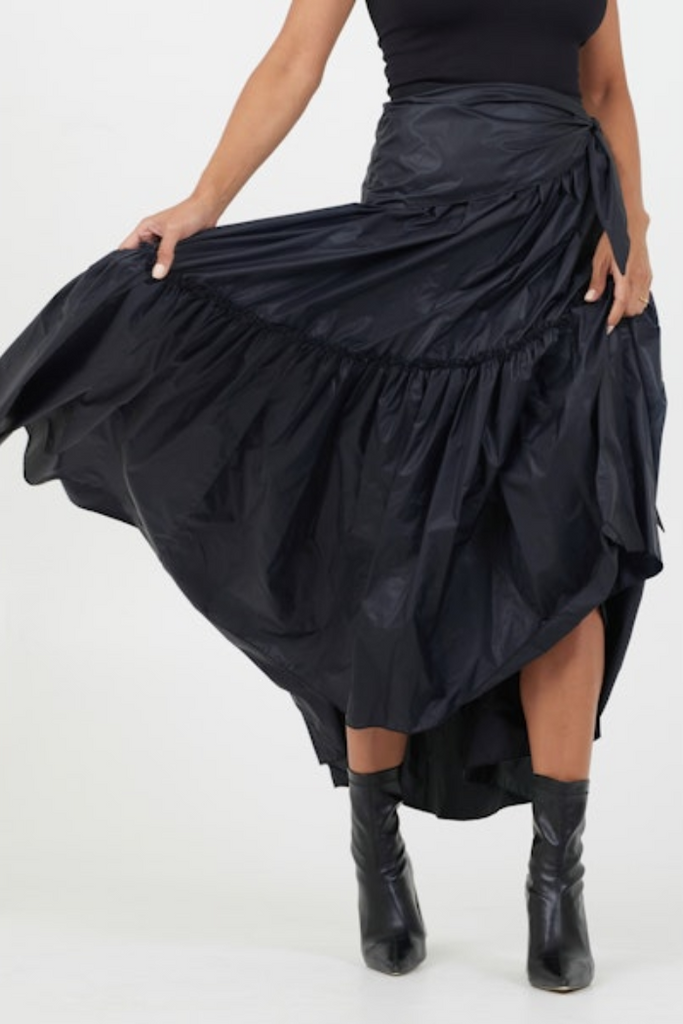 Kimmi Taffeta Wrap Maxi Skirt