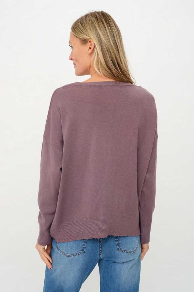 Angii Frayed Crew Neck Sweater