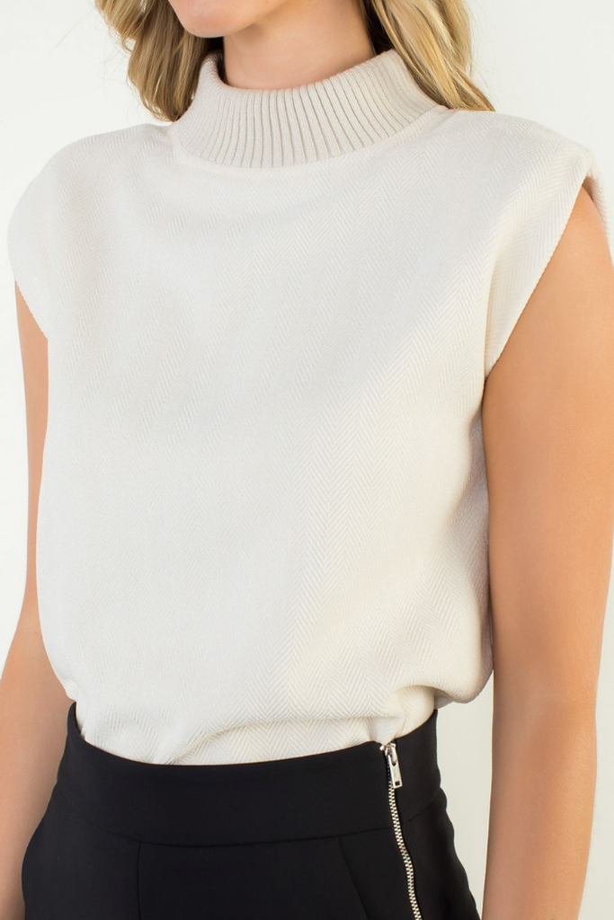 Sleeveless Mock Neck Suede Top