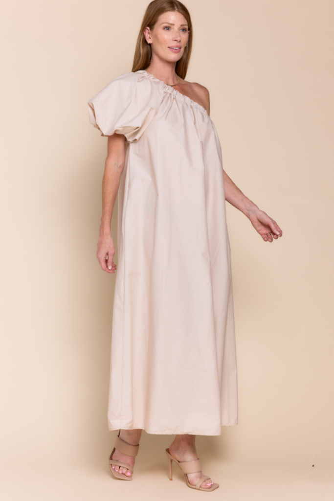 Blaire One Shoulder Poplin Maxi Dress