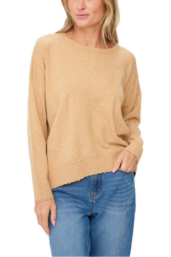 Angii Frayed Crew Neck Sweater