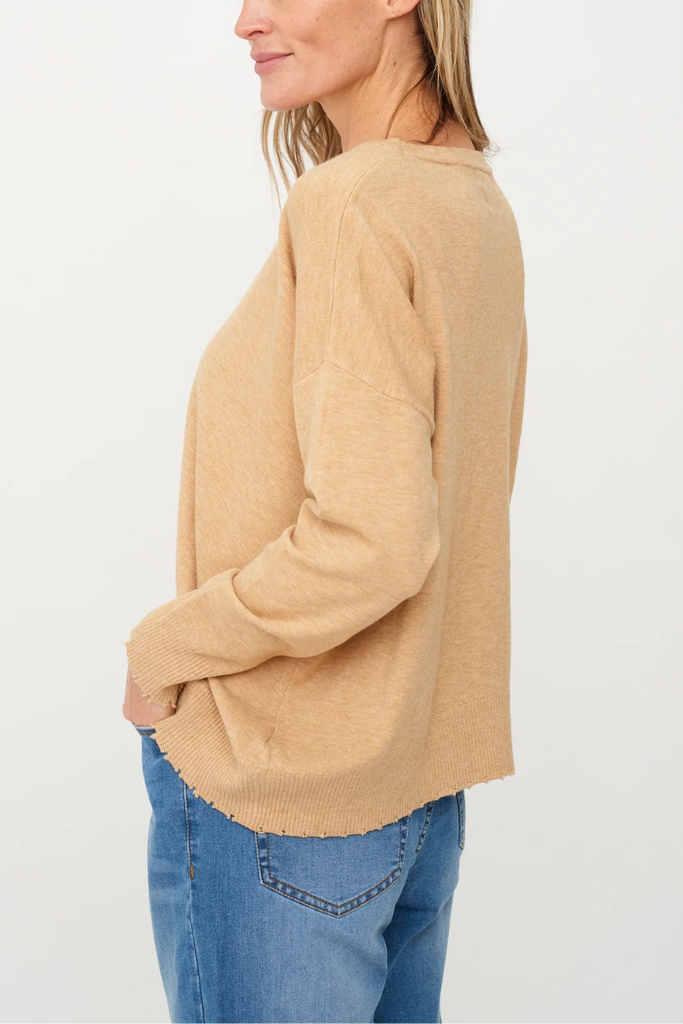 Angii Frayed Crew Neck Sweater