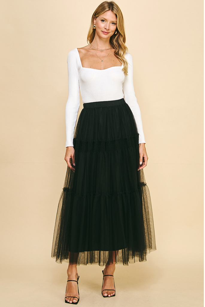 Tiered tulle maxi sales skirt