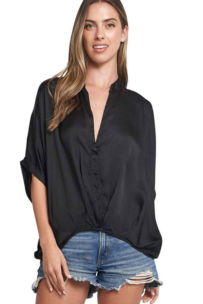 Jane Satin Split Neck Top