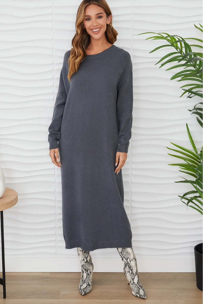 Boatneck Knit Maxi Sweater Dress