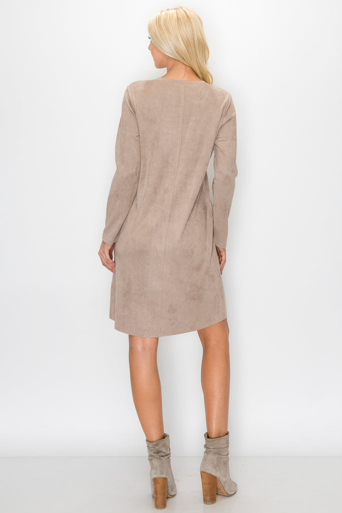 Back view of Aurora v-neck dress in khaki from Love, JUDE Clothing